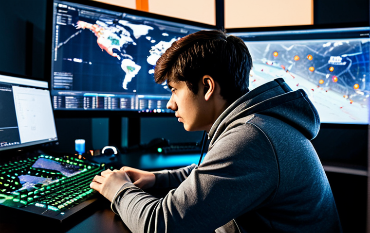 A professional esports analyst in a modest, dark gray hoodie, seated at a high-tech desk in a modern, subtly lit analysis room. Multiple large monitors display intricate game data visualizations, including charts of GPM and XPM, strategic map heatmaps, and a paused replay of a Dota 2 match. The analyst's expression is focused and contemplative, reflecting deep strategic analysis. The scene embodies professional study and data-driven improvement. fully clothed, appropriate attire, appropriate content, safe for work, professional, perfect anatomy, correct proportions, natural pose, well-formed hands, proper finger count, natural body proportions, professional photography, high quality.
