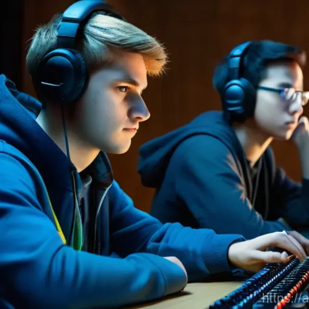 도타2 픽 밴 전략 - **Prompt:** A diverse group of four young adult gamers, approximately 18-25 years old, intensely foc...