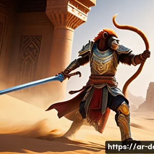 도타2 아이템 리스트 - A dynamic battle scene in a high-fantasy desert arena inspired by Middle Eastern culture, featuring ...