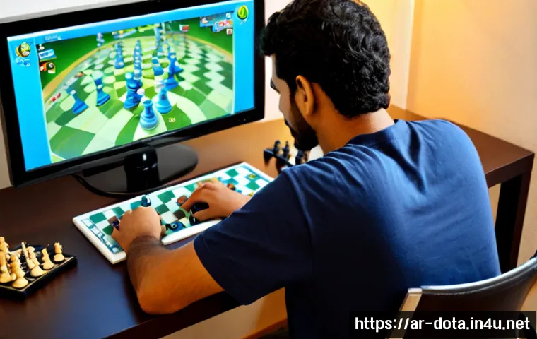 도타2 카운터 픽 방법 - Photorealistic overhead view of a young Arab man in a modern Gulf-style home office thoughtfully com...